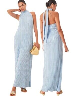 ASOS DESIGN Plisse Halter Tie Maxi Dress - Size S